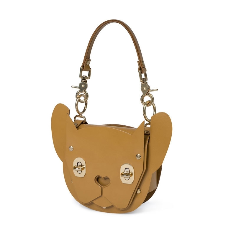 Cute Brown Vegan Leather Dog Design Shoulder Bags