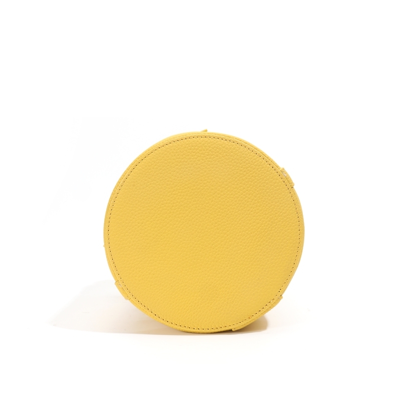 Cylindrical Yellow Leather Shoulder Zipper Bucket Handbag