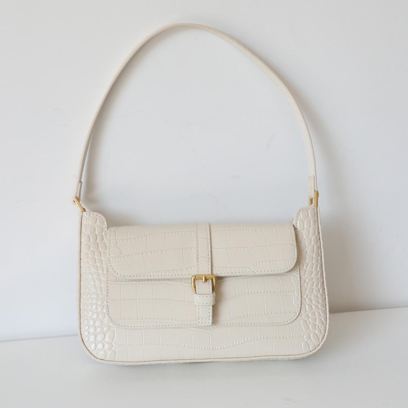 White Vintage Crocodile Printed Shoulder Leather Handbags Square Handbags