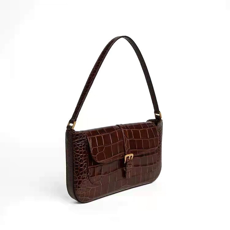Dark Brown Crocodile Printed Leather Handbags Square Handbags