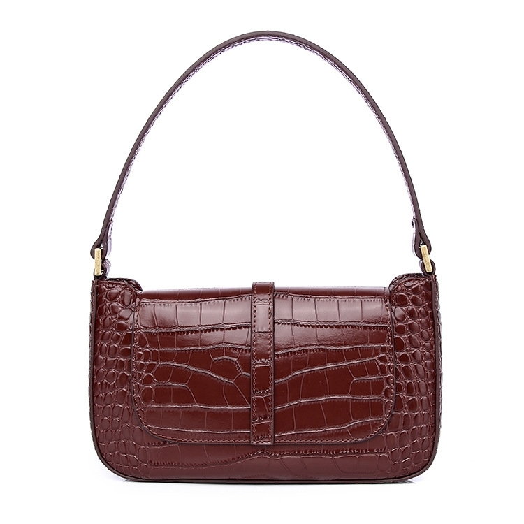 Dark Brown Crocodile Printed Leather Handbags Square Handbags