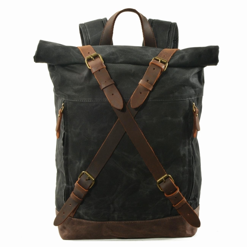 Brown Canvas Waterproof Outdoor Backpack Cross Strap Hiking Travel Bag