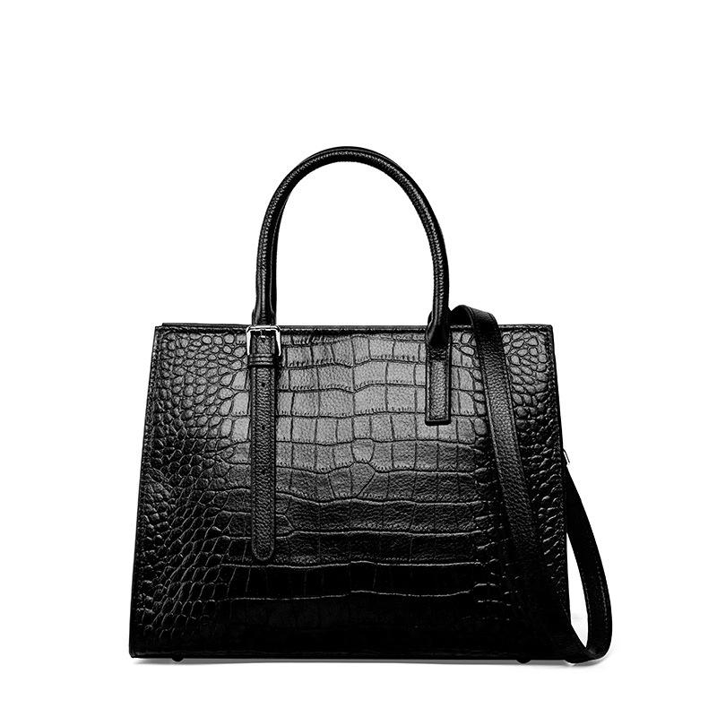 Black Croco Embossed Leather Handbag
