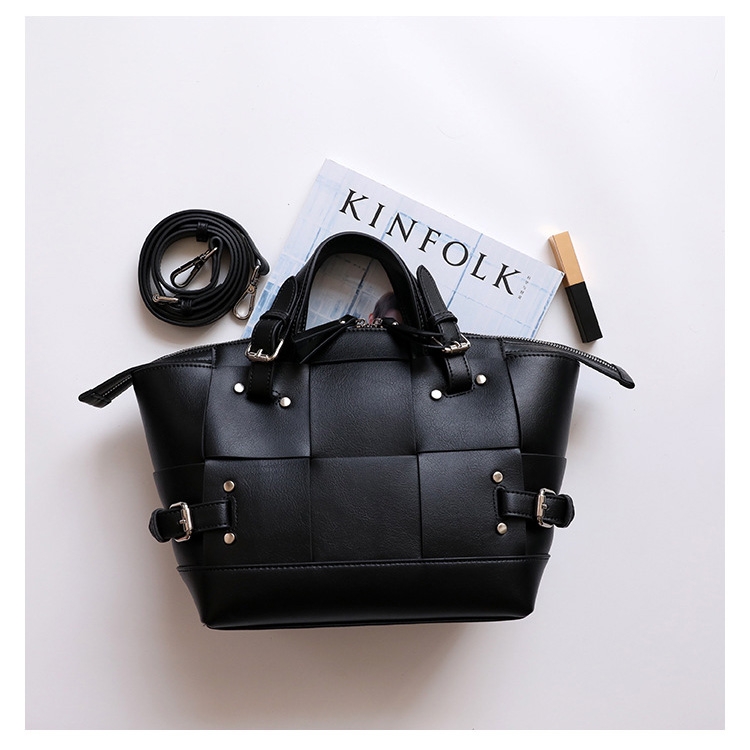 Women's Black Leather Woven Handbags