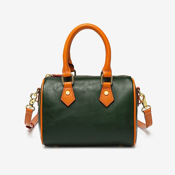 Green Leather Mini Boston Handbag