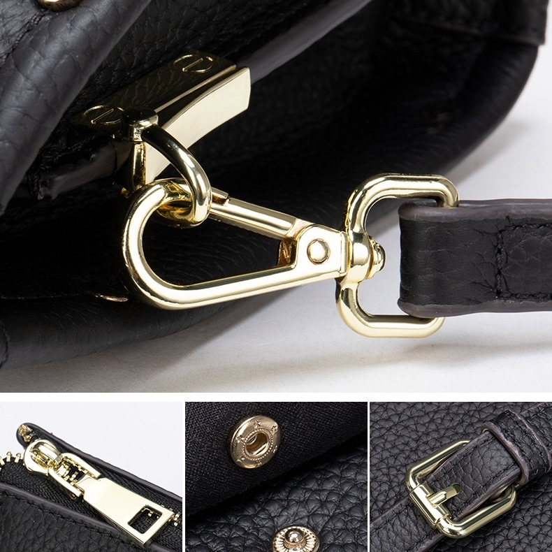 Women's Black Pocket Leather Handbags Office Bag