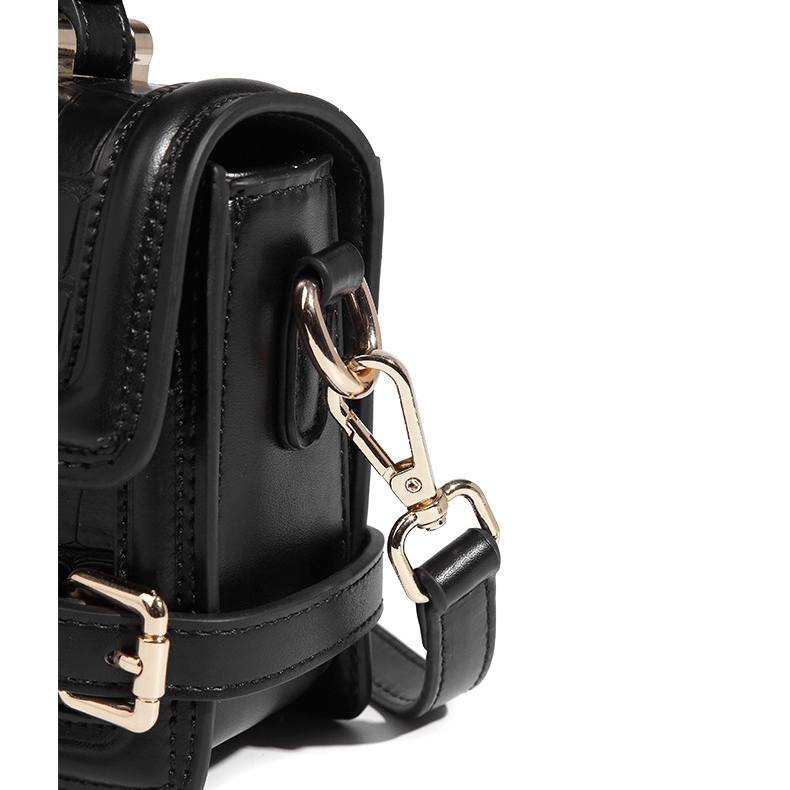 Women's Black Croc Vegan Leather Flap Top Handdle Mini Shoulder Bags