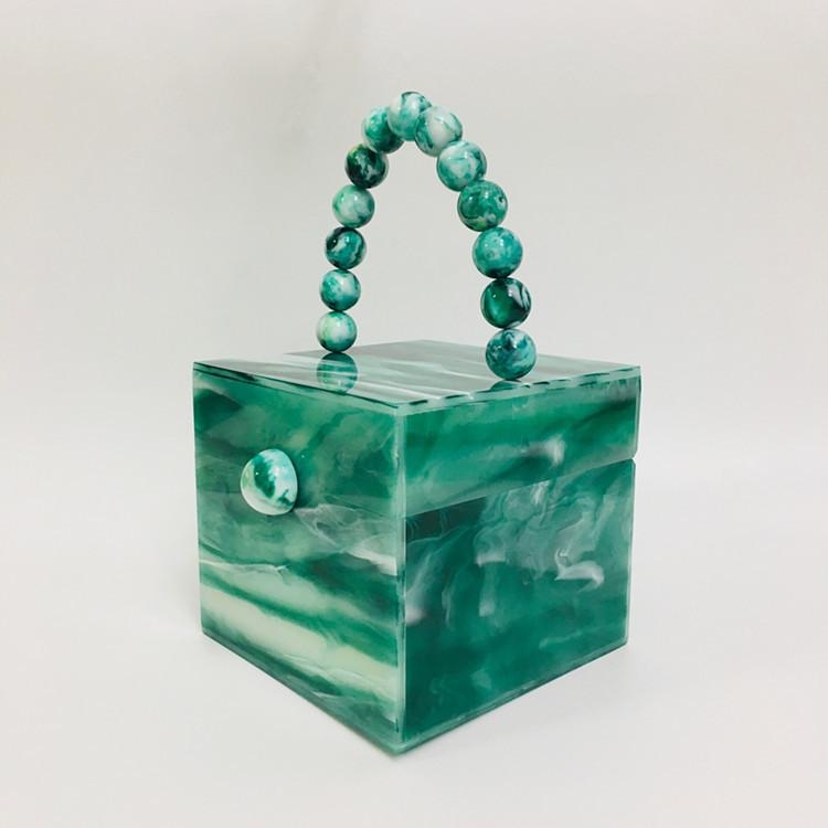 Emerald Green Beaded Handle Acrylic Mini Box Clutch