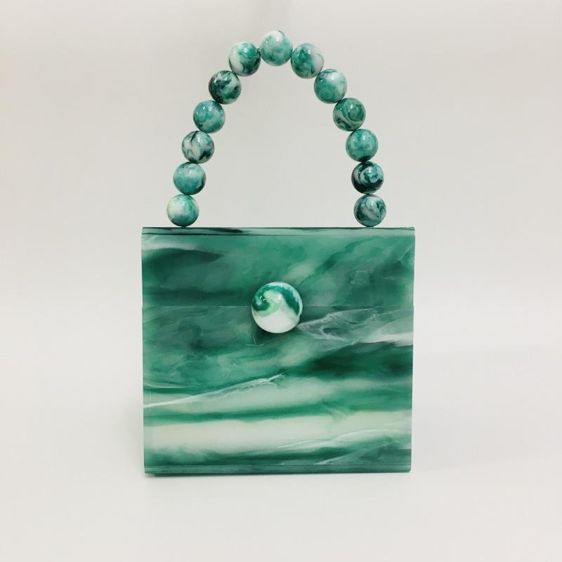 Emerald Green Beaded Handle Acrylic Mini Box Clutch