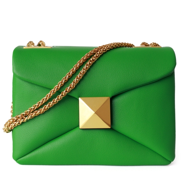 Green Leather Quilted Bag Fashion Rivet Crossbody Chain Bag