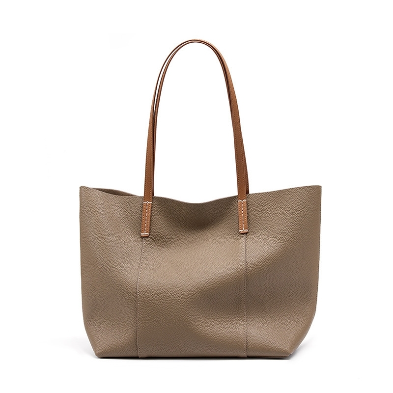 Brown Full Grain Leather Big Totes With Inner Pouch Office Handbags