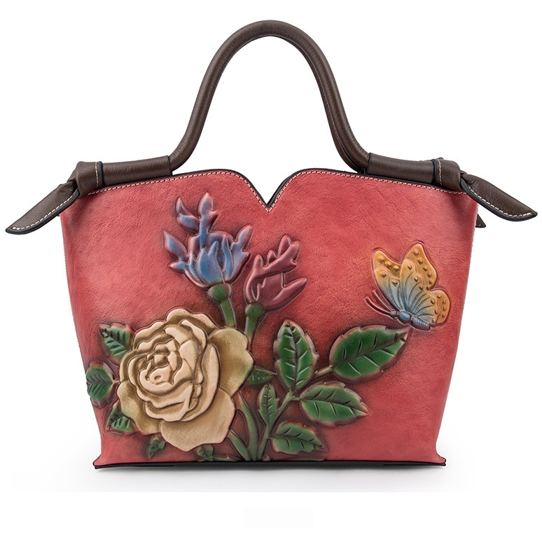 Mexican Leather Purse Embossed Flower 8”Wx5”H with shoulder strap 22” | eBay