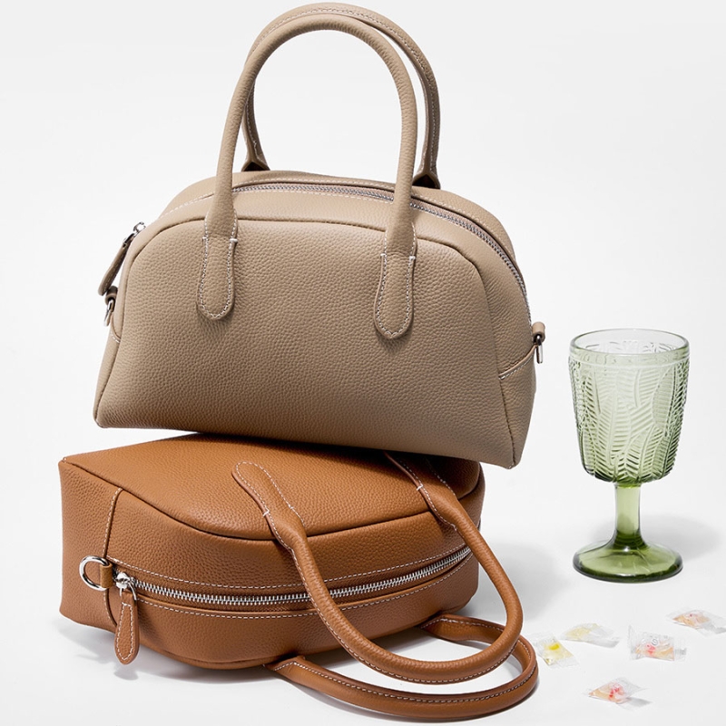 Brown Genuine Leather Boston Bag Retro Crossbody Handbags For Travel