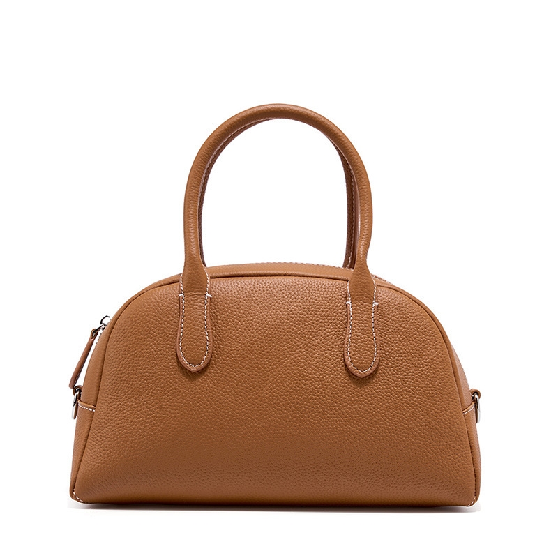 Brown Genuine Leather Boston Bag Retro Crossbody Handbags For Travel