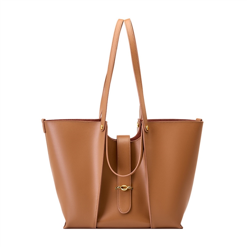 Brown Genuine Leather Fashion Top Handle Big Totes With Inner Pouch