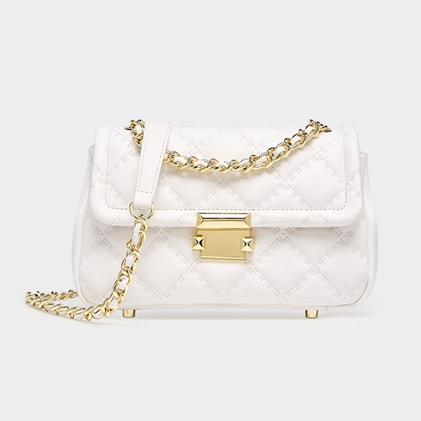 White Genuine Leather Flap Quilted Bag Crossbody Chain Bags