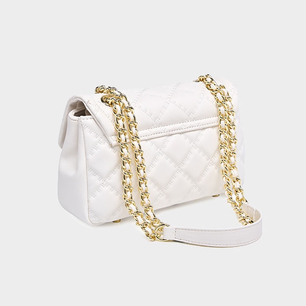 White Genuine Leather Flap Quilted Bag Crossbody Chain Bags