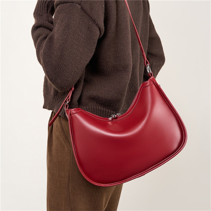 Burgundy Genuine Leather Hobo Bag Retro Crossbody Zip Handbags