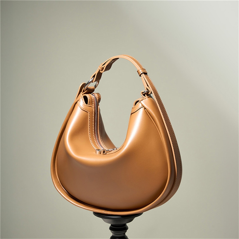 Brown Genuine Leather Hobo Bag Retro Crossbody Zip Handbags
