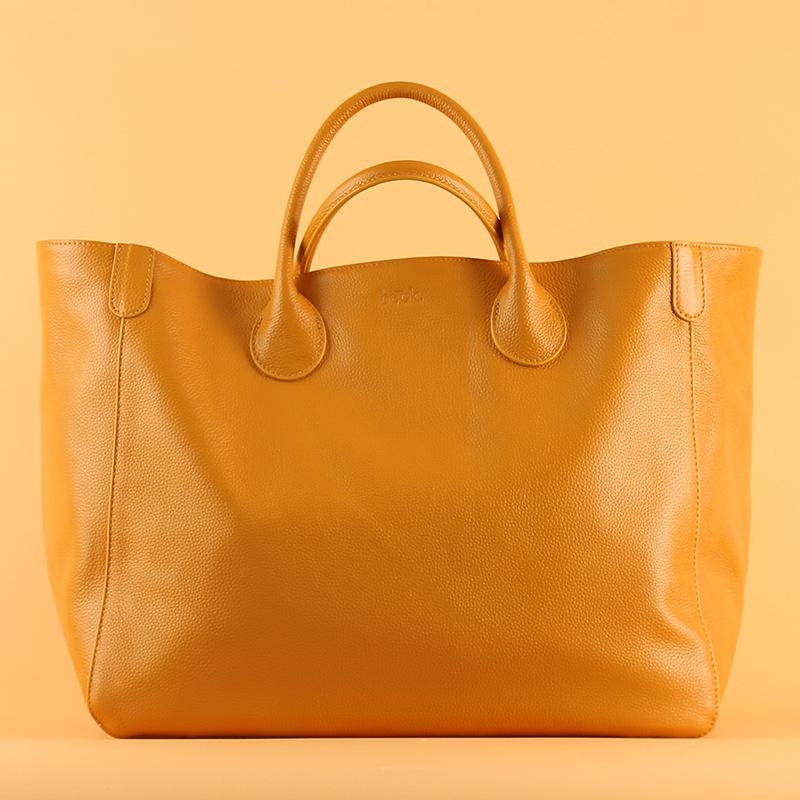 Yellow Genuine Leather Large Tote Bag For Travel | Baginning