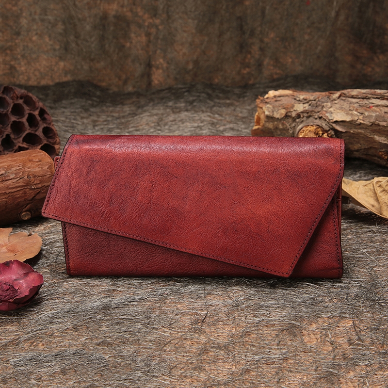 Leather Pouch Red Money Purse Handmade Real Leather Wallet 