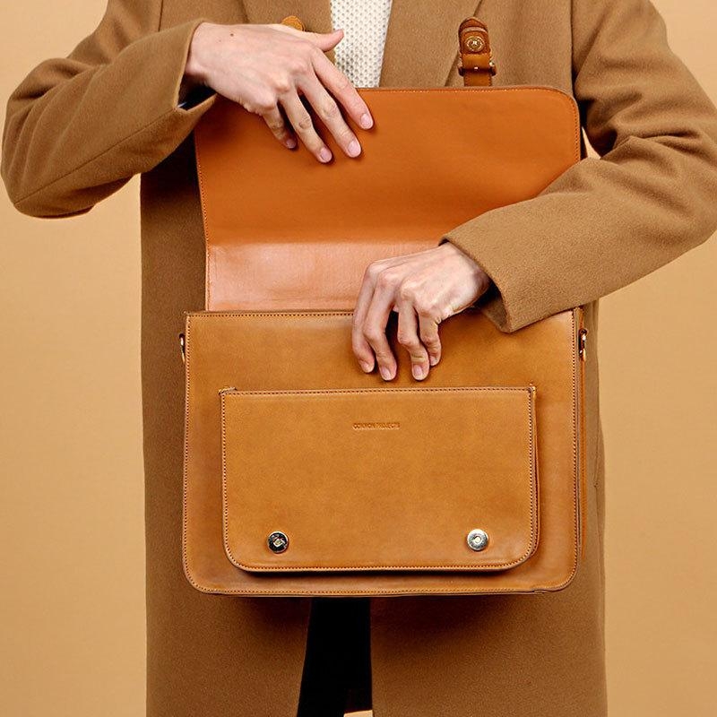 Leather Box Crossbody Messenger Bag, Burgundy