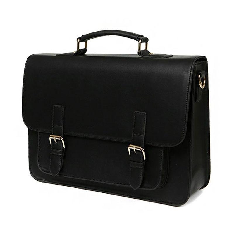 Black Genuine Leather Messenger Bags Women's Crossbody Large Handbags