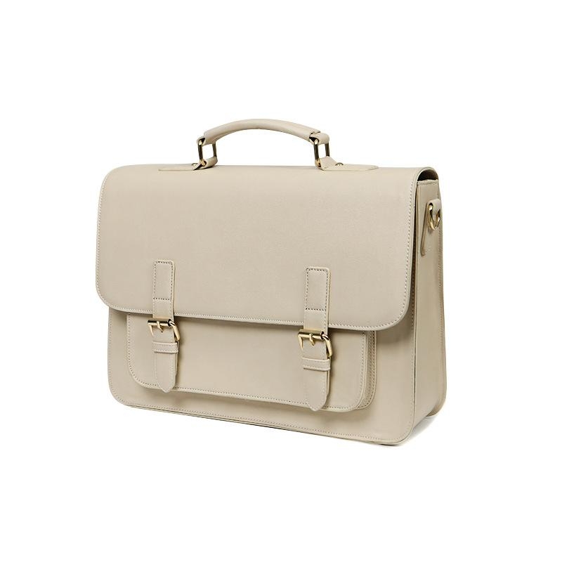 White Genuine Leather Messenger Bags Women's Crossbody Large Handbags