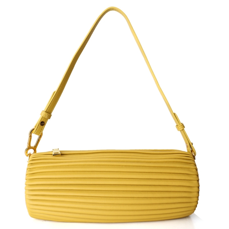 Yellow Genuine Leather Plisse Shoulder Bag Fashion Round Bag