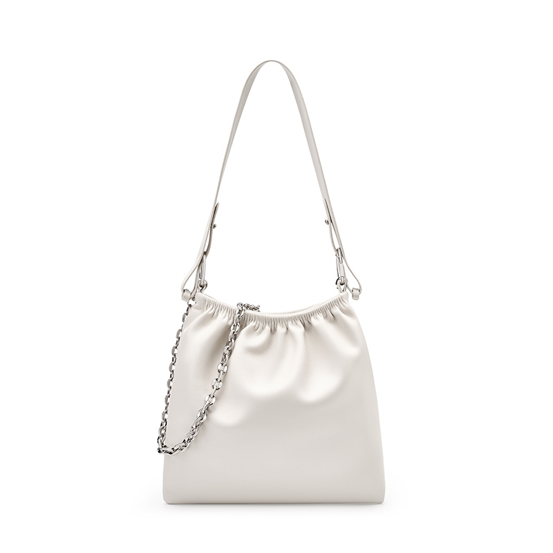 White Genuine Leather Quilted Chain Bags Crossbody Toe Bag