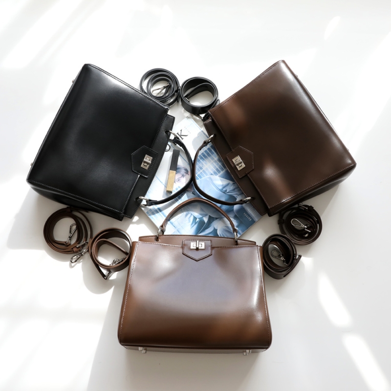 Dark Brown Genuine Leather Satchel Handbags Wide Strap Retro Crossbody Purse