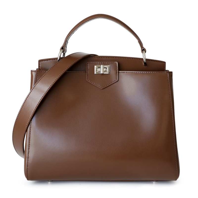 Brown Genuine Leather Satchel Handbags Wide Strap Retro Crossbody Purse