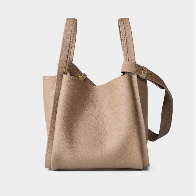 Grey Genuine Leather Top Handle Bucket Bag Crossbody Handbags