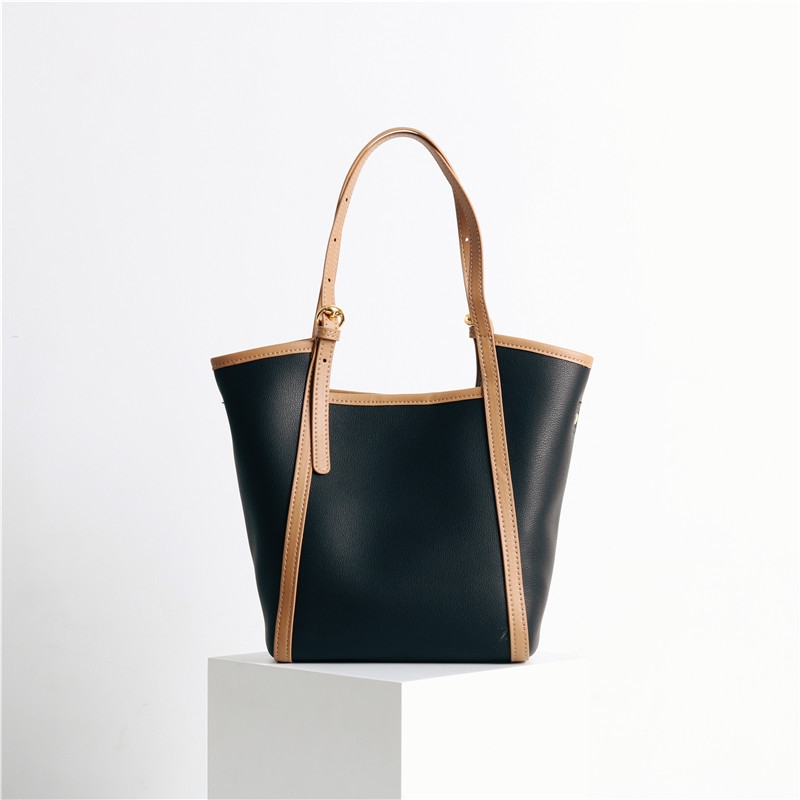 Black Genuine Leather Tote Bag Top Handle Zip Tote With Inner Pouch