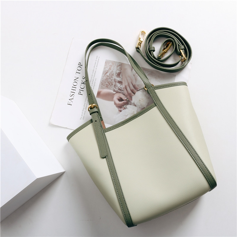Green Genuine Leather Tote Bag Top Handle Zip Tote With Inner Pouch ...