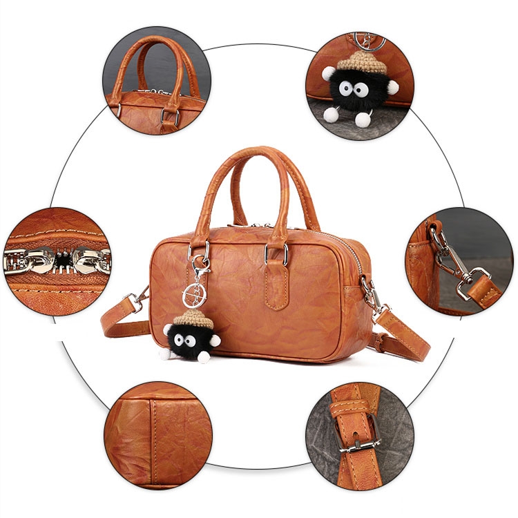 Brown Genuine Leather Vintage Boston Bag Top Handle Crossbody Purse