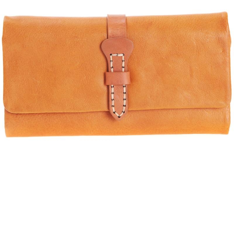 Ginger Yellow Leather Fold Long Wallet for Women