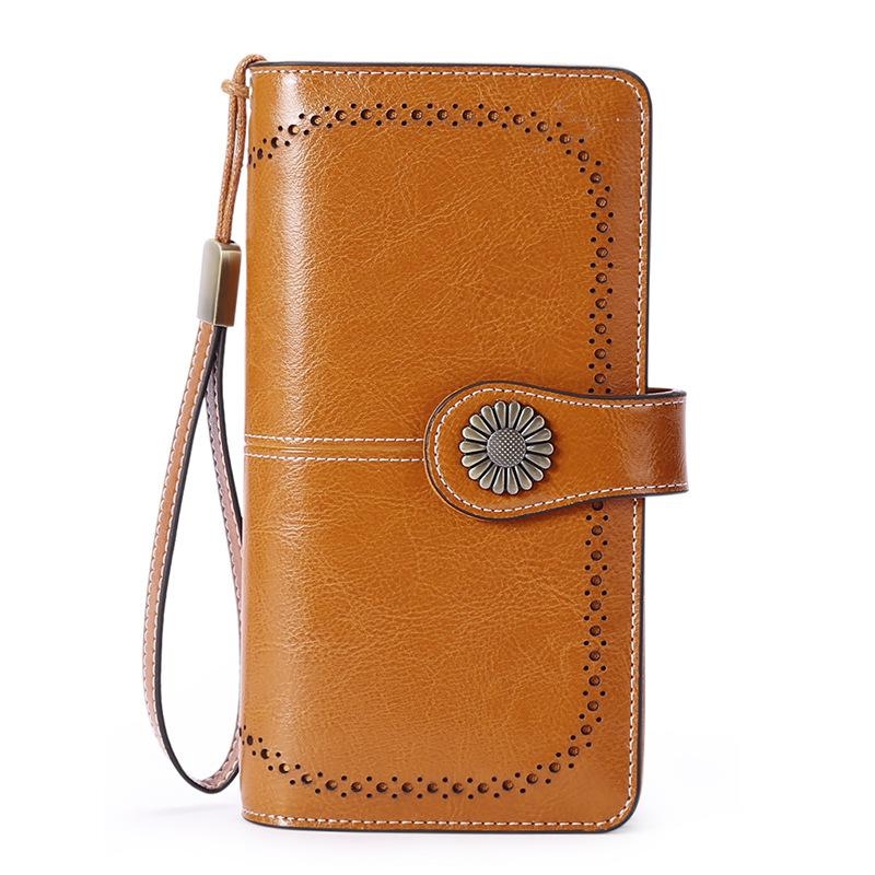 Ginger Hollow out Retro Leather Long Wallet