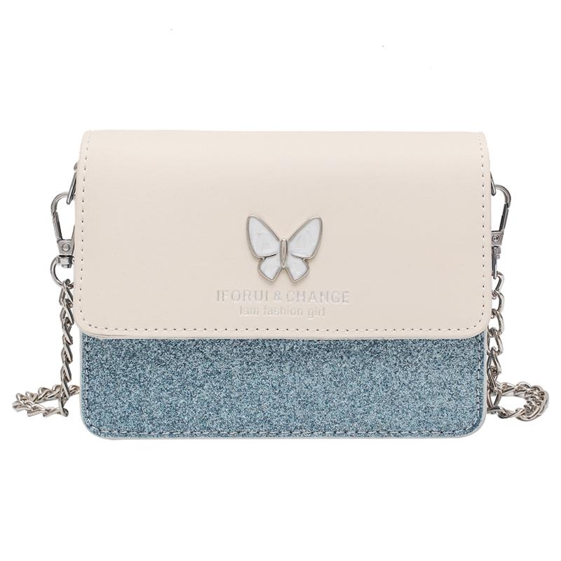 Blue&White Glitter Flap Butterfly Crossbody Chain Bag Zip Purse