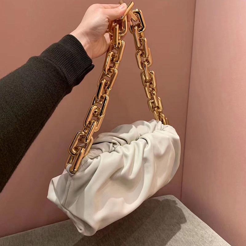 Gold Chain Over Size Genuine Leather Pouch Bag