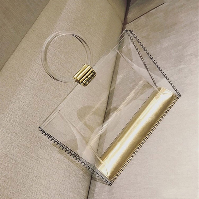 Gold Clear Square Handbag with Round Handle