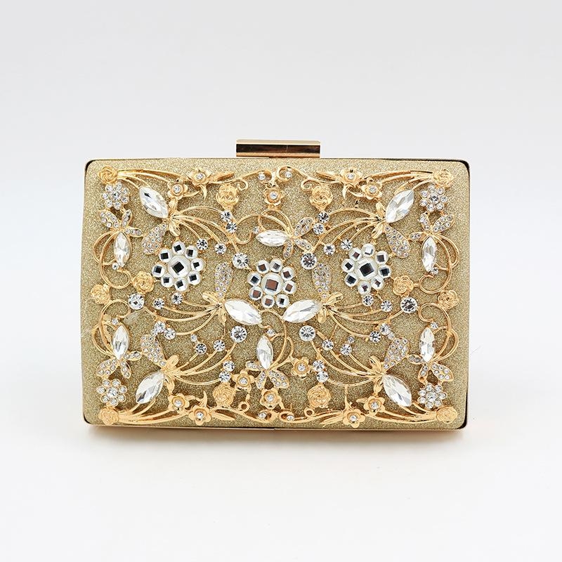 Gold Metal Rhinestone Sparkly Clutch Purse Crystal Box Evening Bags