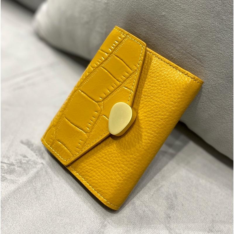 Yellow Croc Print Genuine Leather Wallet Fashion Litchi Grain Wallet 