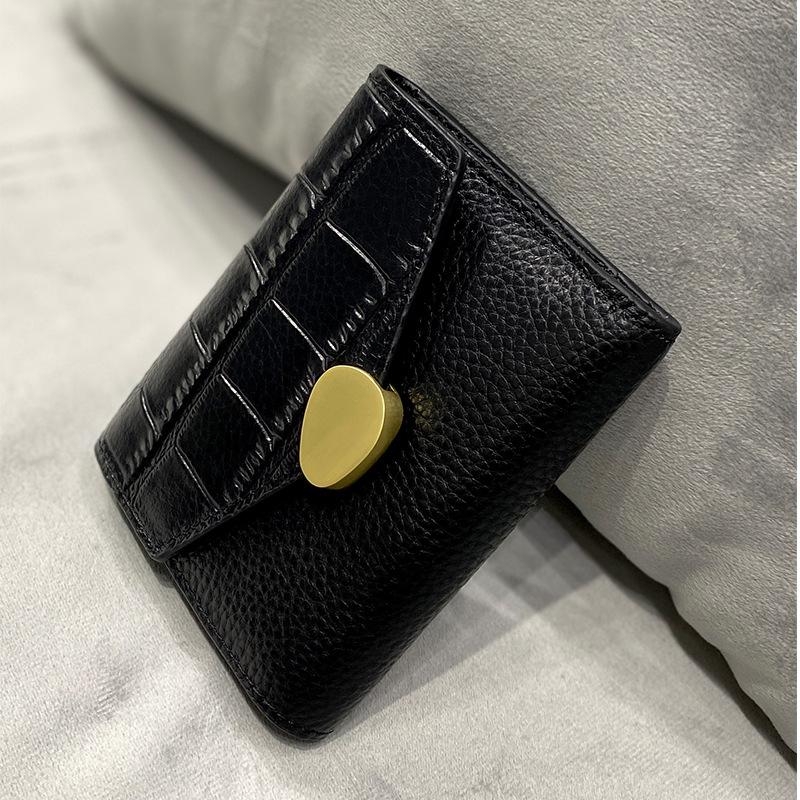 Black Croc Print Genuine Leather Wallet Fashion Litchi Grain Wallet 
