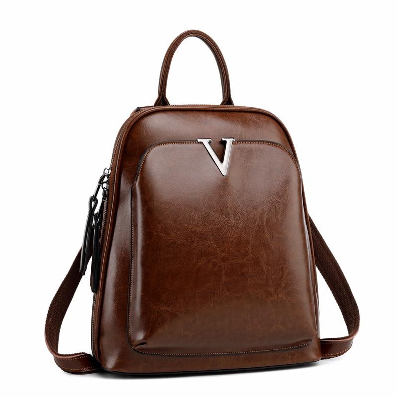 Green Genuine Leather Top Handle Zipper Everyday Backpack