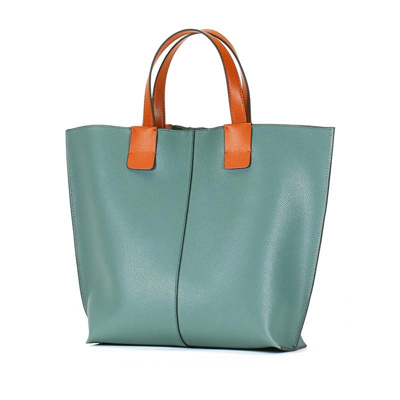 Green Leather Large Tote Shopper Bag with Tote Organizer