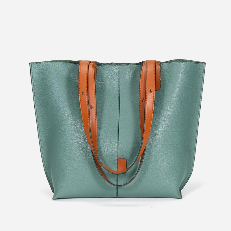 Green Leather Large Tote Shopper Bag with Tote Organizer