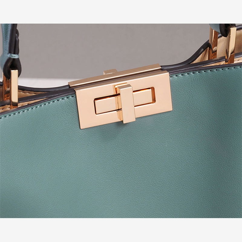 Green Leather Top Handle Large Work Satchel Metal Lock Shoulder Bags ...