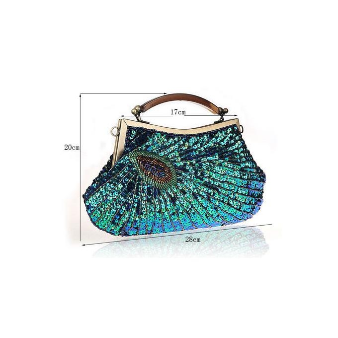 Green Sequin Beading Peacock Pattern Clutch Bags