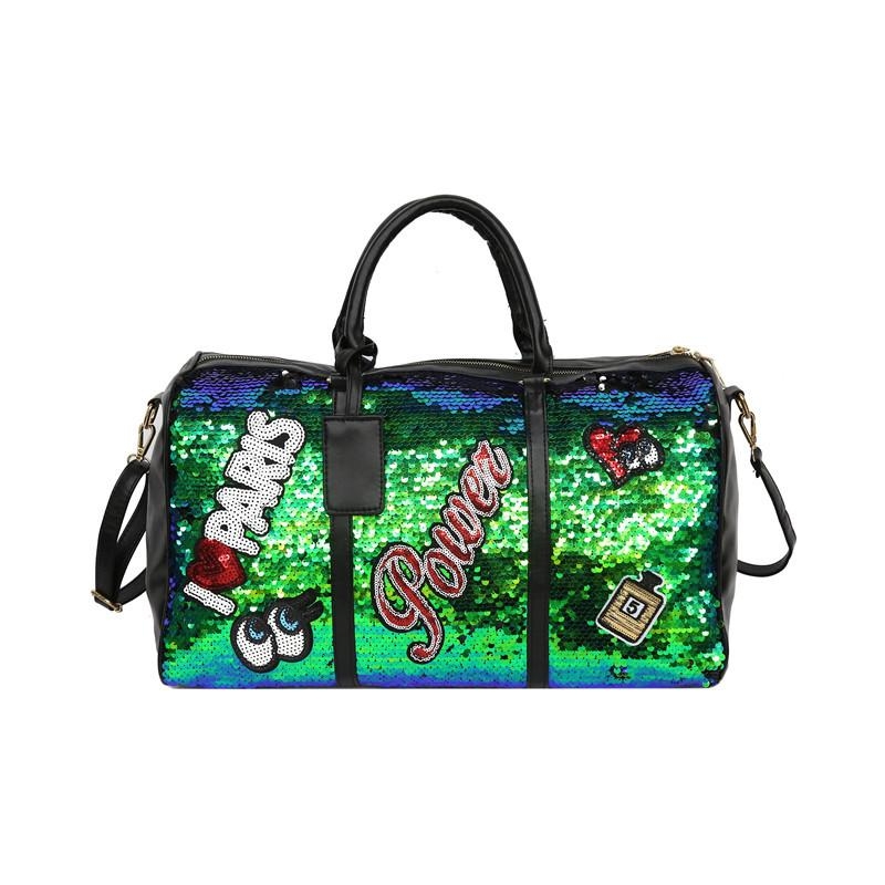 Green Sequined Ladies Gym Bag Sports Travel Bag 